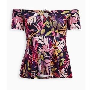 MULTI LEAVES SUPER SOFT SMOCKED OFF SHOULDER TOP